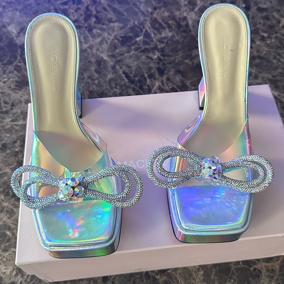Mach & Mach Double Bow Platform Slide Sandals Iridescent - Picture 5 of 9